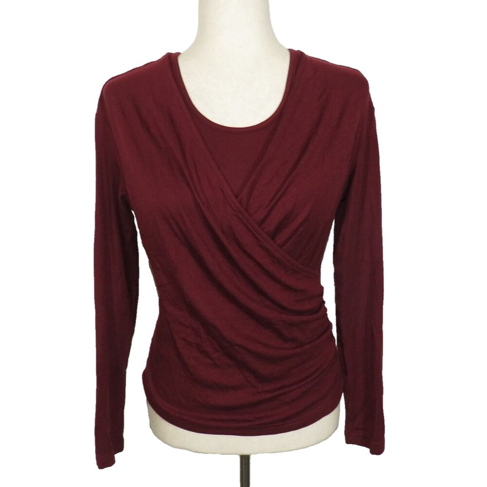 OGL Eco-MiYaMoon Cashmere Blend Ruched Long Sleeve Top & Brami Tank Set Wine S